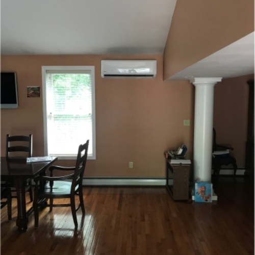 Ductless unit installed in house on wall