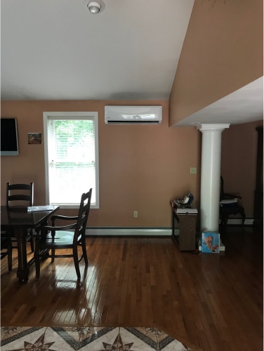 Ductless unit installed in house on wall