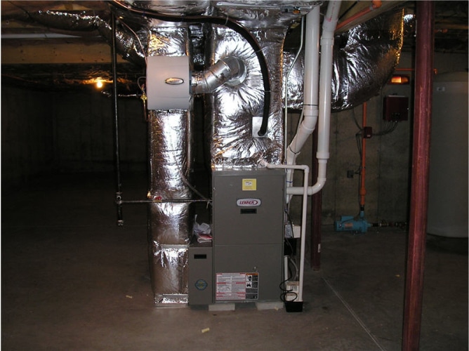 Furnace installed in basement of house