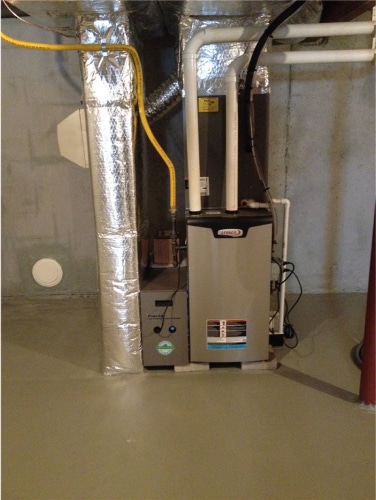 Furnace installed in basement of house