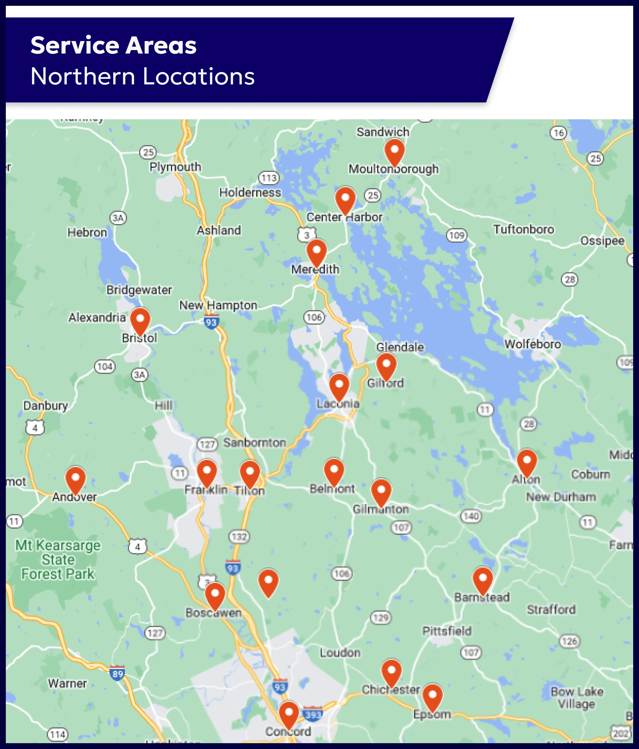 Map of Joyce Heating and Cooling Service Areas Northern Region