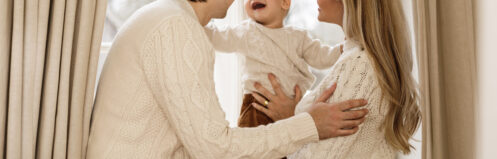 Young family enjoying time together on a wintery day