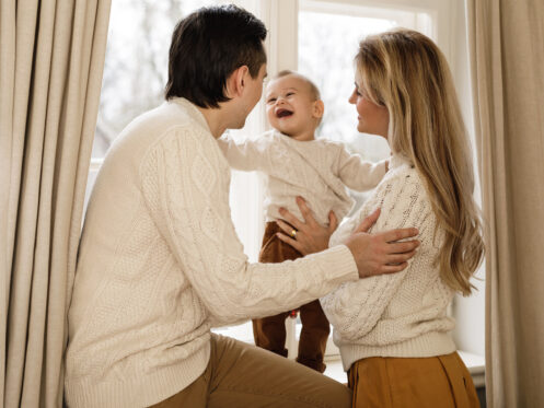 Young family enjoying time together on a wintery day